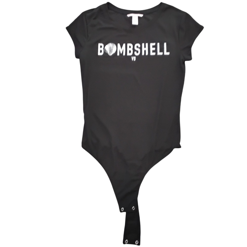 Victoria's Secret Bombshell Bodysuit Top Black Short Sleeve Ribbed Small